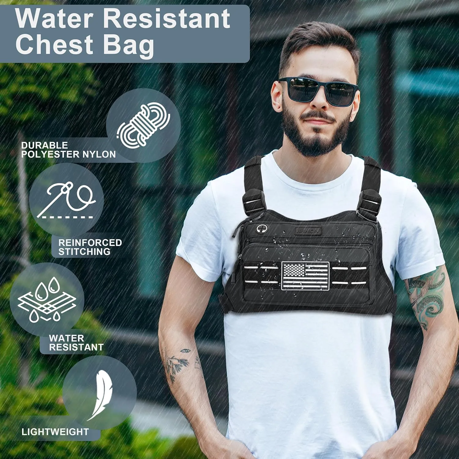 Chest Bag For Men With Extra Storage, Waterproof Outdoor Sports Chest Bag For Running, Cycling, Hiking, Rock Climbing (Black)