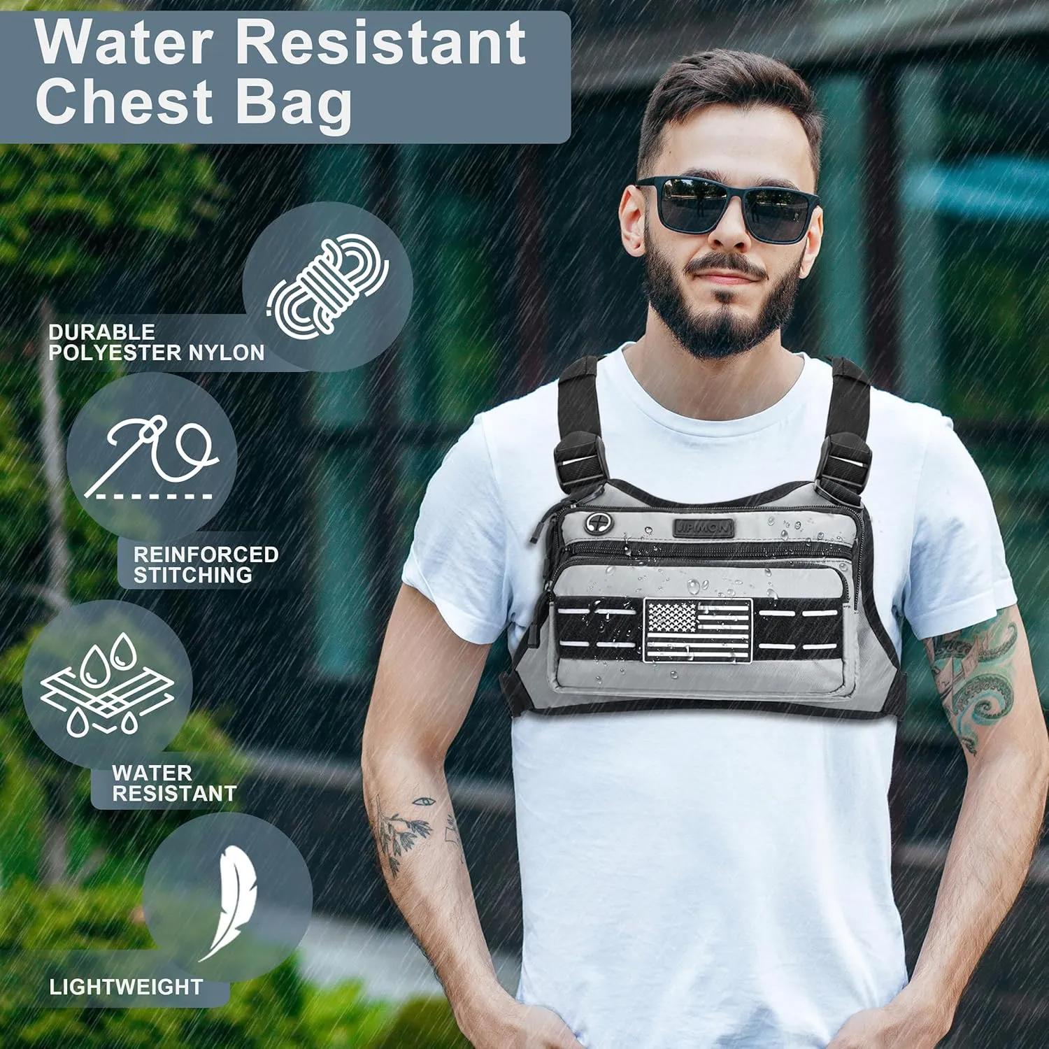 Chest Bag For Men With Extra Storage, Waterproof Outdoor Sports Chest Bag For Running, Cycling, Hiking, Rock Climbing (Gray)