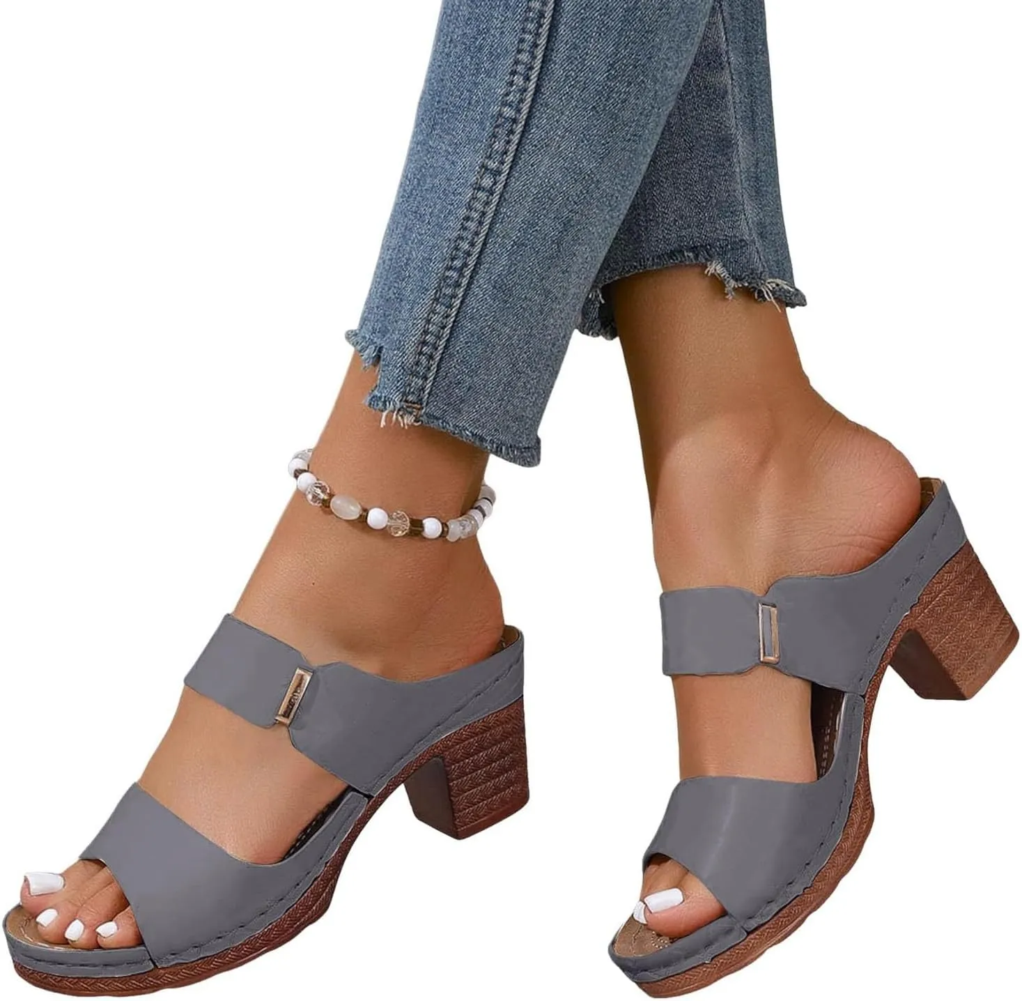 Chunky Heels Sandals for Women Open Toe Platform Sandals Comfortable Dressy Summer Casual Walking Sandal Orthopedic Slip on Outdoor Shoes Buckle Ankle Strap Shoe