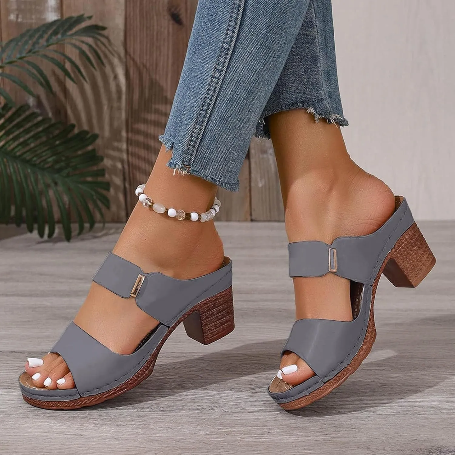 Chunky Heels Sandals for Women Open Toe Platform Sandals Comfortable Dressy Summer Casual Walking Sandal Orthopedic Slip on Outdoor Shoes Buckle Ankle Strap Shoe