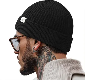 Clakllie Trawler Beanie Watch Hat Knit Cuffed Skullcap Roll-up Edge Stocking Hats Rolled Cuff Knitted Hat Ski Cap