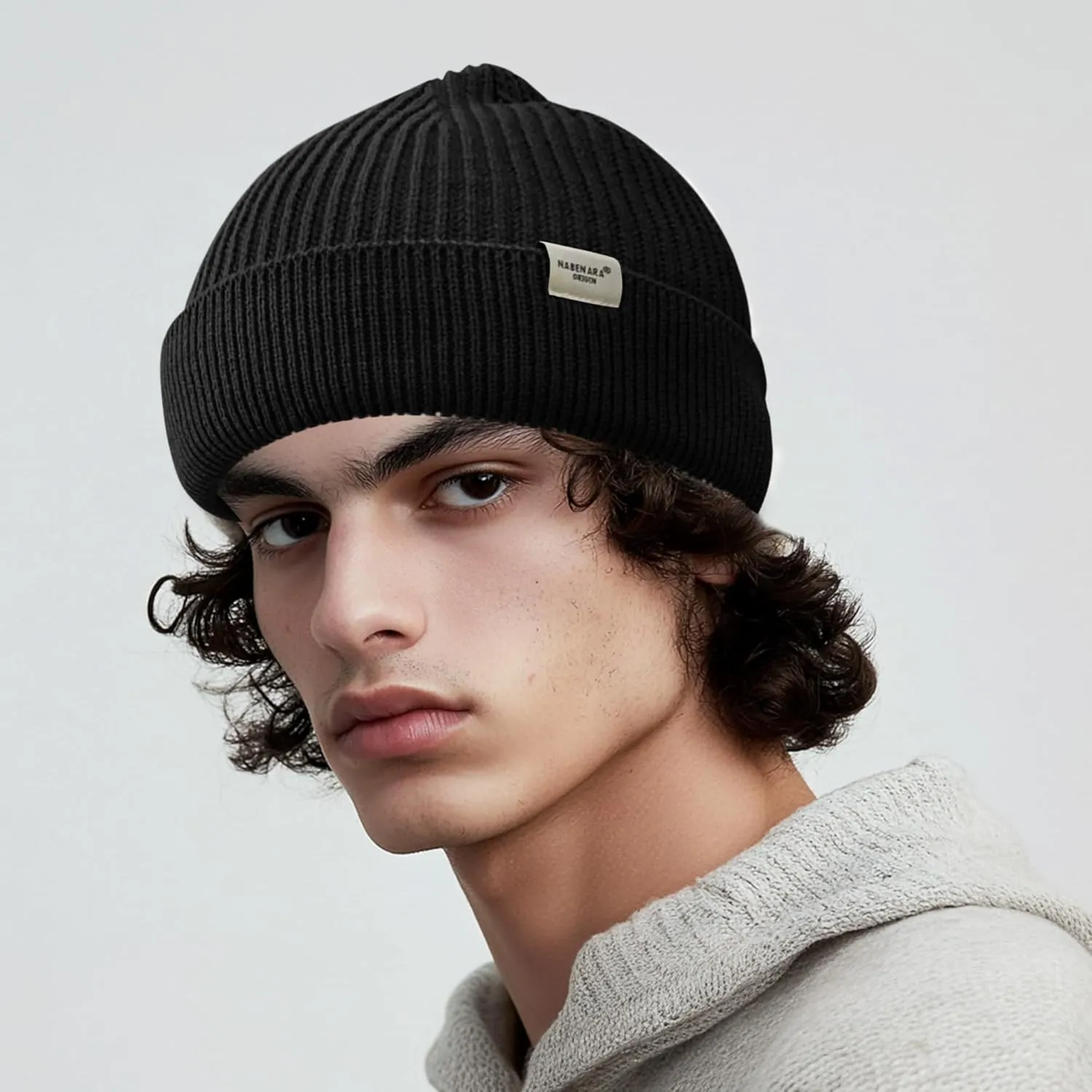 Clakllie Trawler Beanie Watch Hat Knit Cuffed Skullcap Roll-up Edge Stocking Hats Rolled Cuff Knitted Hat Ski Cap
