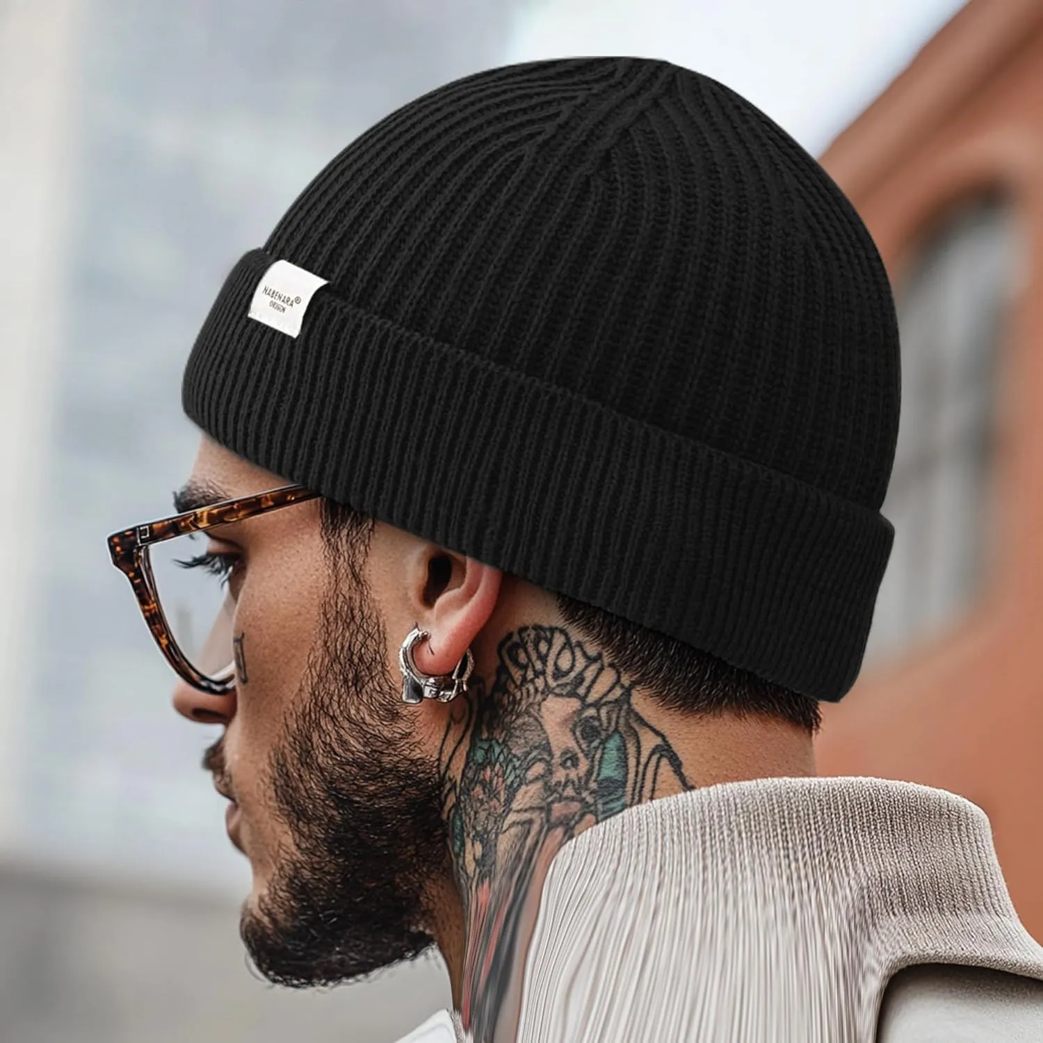 Clakllie Trawler Beanie Watch Hat Knit Cuffed Skullcap Roll-up Edge Stocking Hats Rolled Cuff Knitted Hat Ski Cap