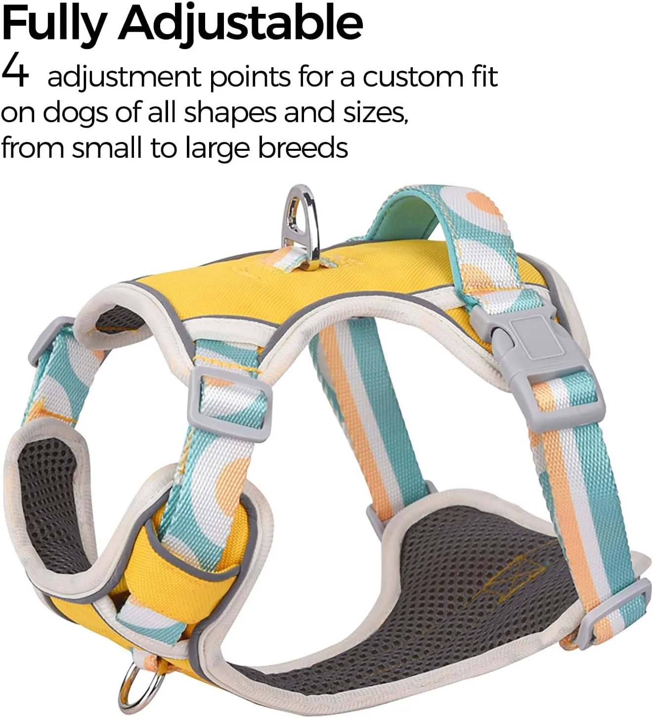 Dog Harness No-Pull with Handle, Reflective Padded Adjustable Vest for Small Medium Large Dogs, Hiking Training Walking, Yellow, M