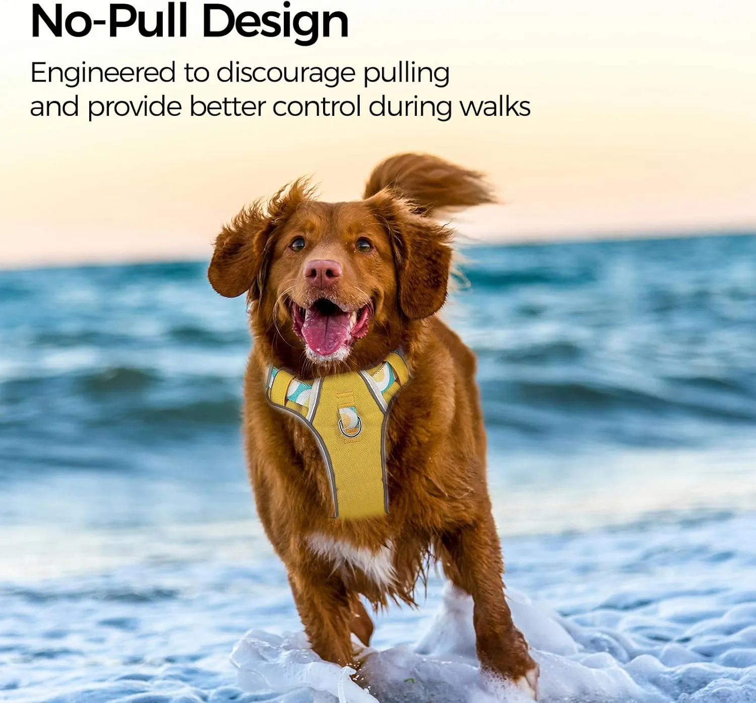 Dog Harness No-Pull with Handle, Reflective Padded Adjustable Vest for Small Medium Large Dogs, Hiking Training Walking, Yellow, M