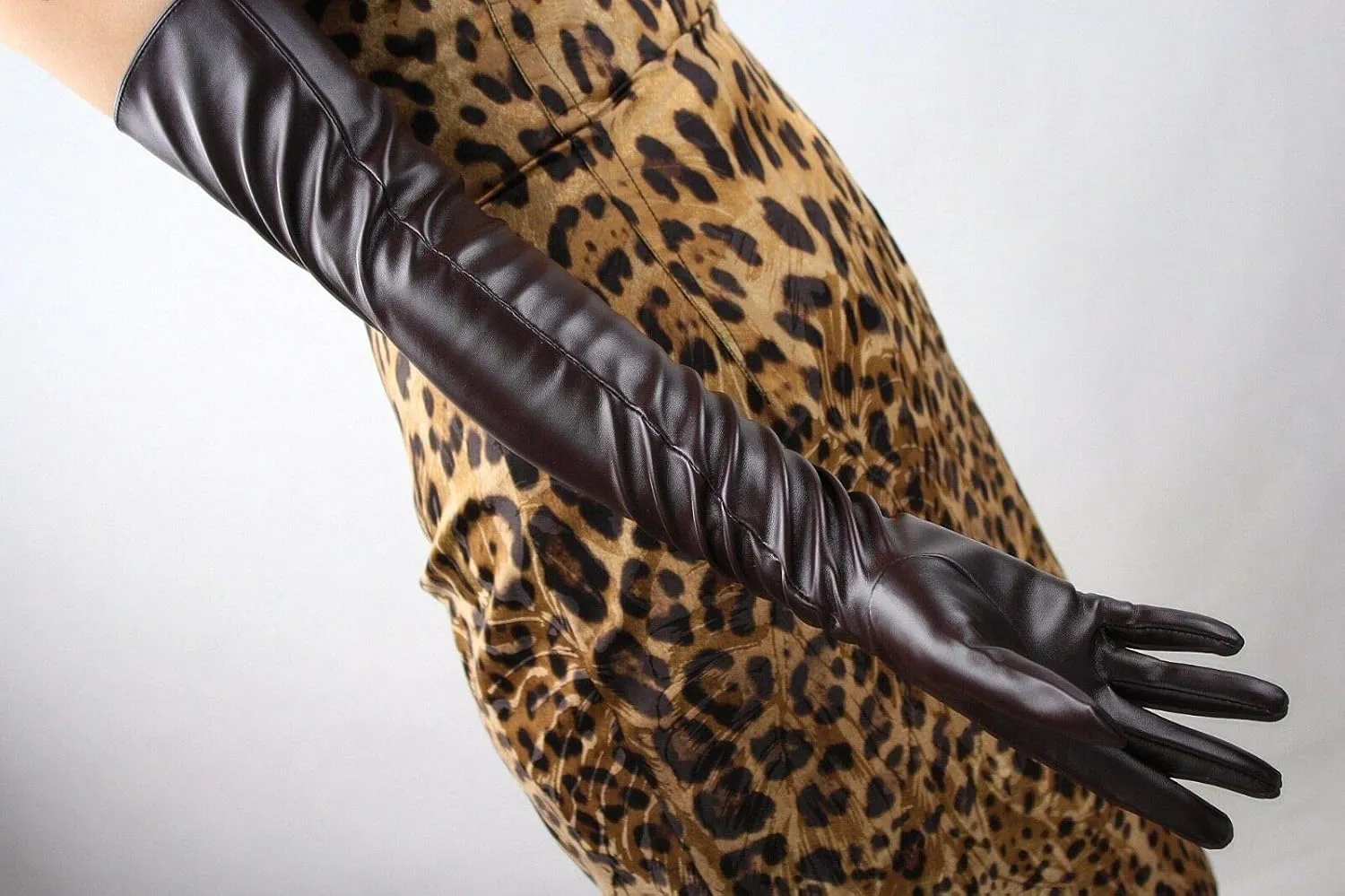 DooWay Women Long Leather Opera Gloves Evening Party Costume Faux Leather Cosplay Dress Accessories 24 inches