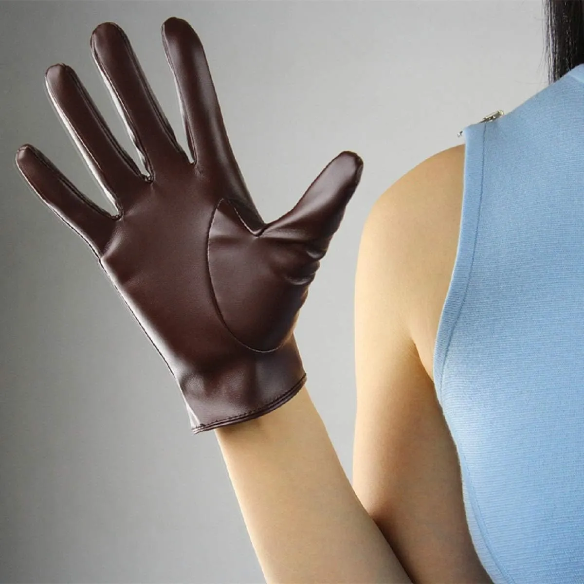DooWay Women's Short Dress Leather Gloves for Evening Costumes Daily Faux Leather PU 21cm