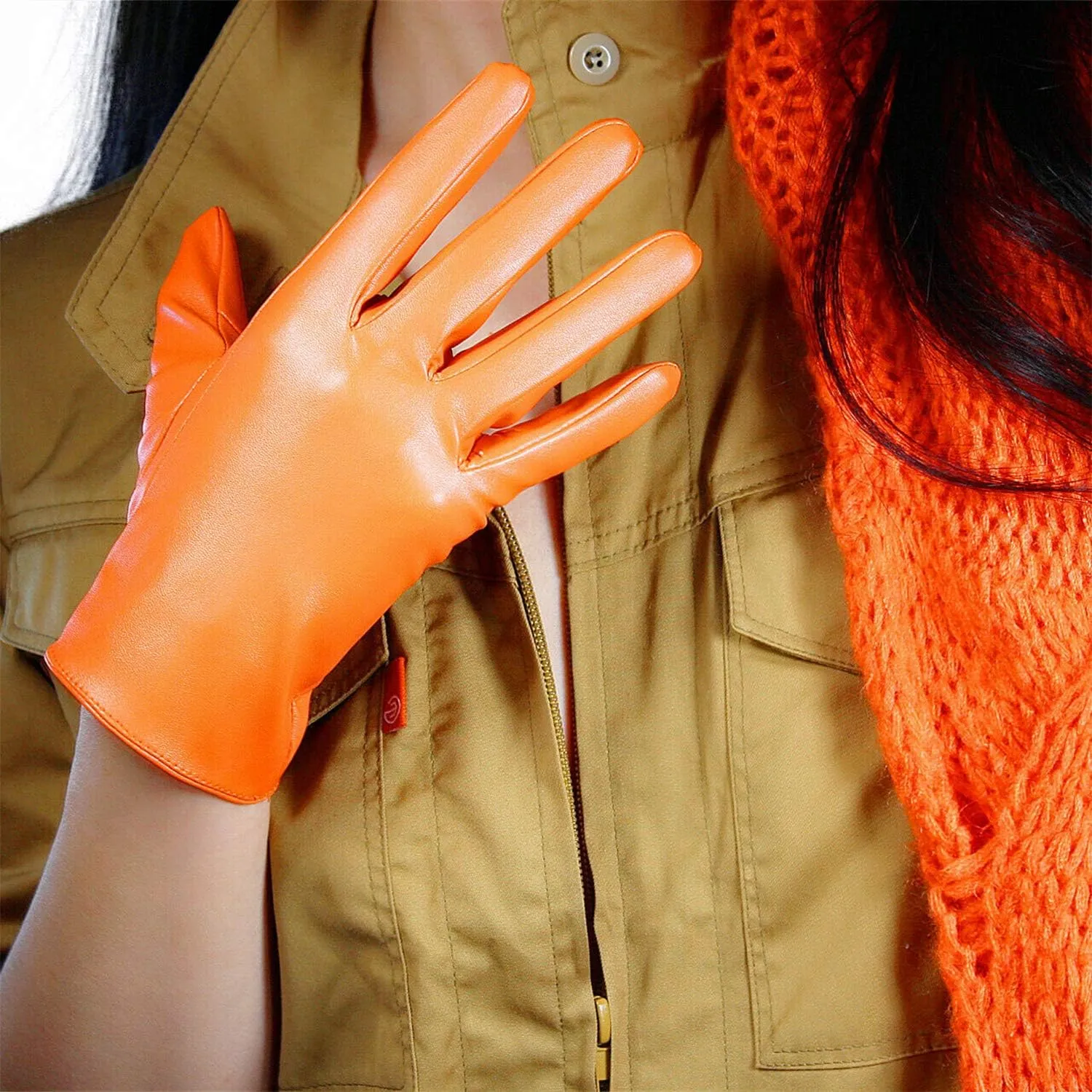DooWay Women's Short Dress Leather Gloves for Evening Costumes Daily Faux Leather PU 21cm