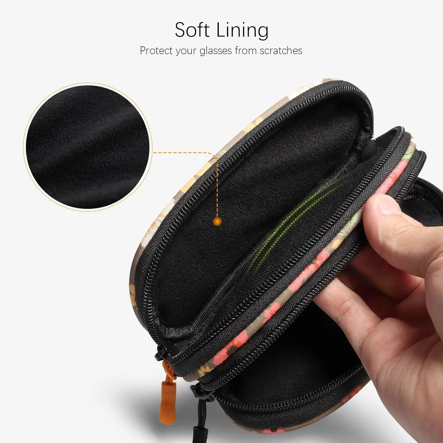 Double Eyeglasses Case Soft Portable Zipper Sunglasses Pouch with Keychain Clip for Men Women