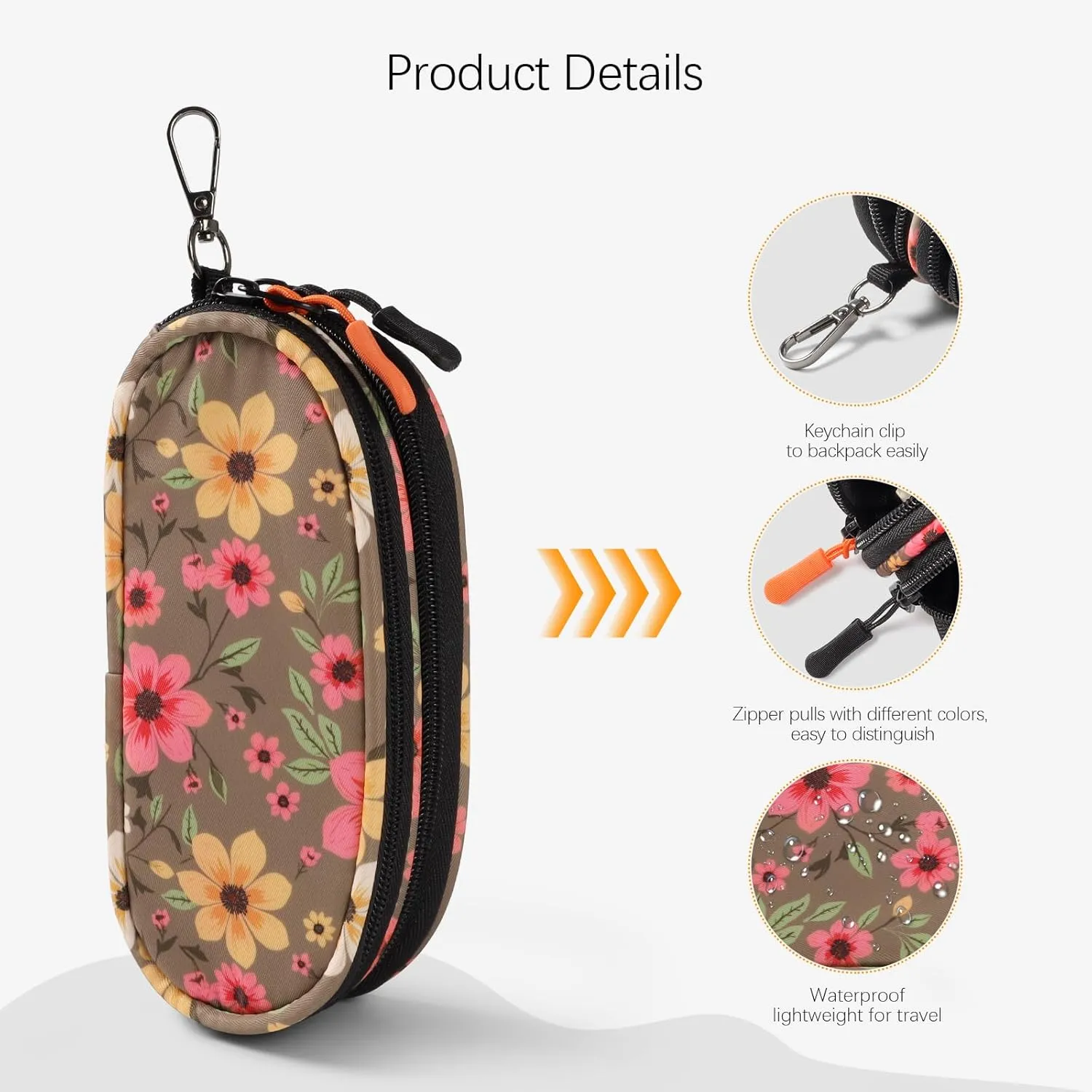 Double Eyeglasses Case Soft Portable Zipper Sunglasses Pouch with Keychain Clip for Men Women