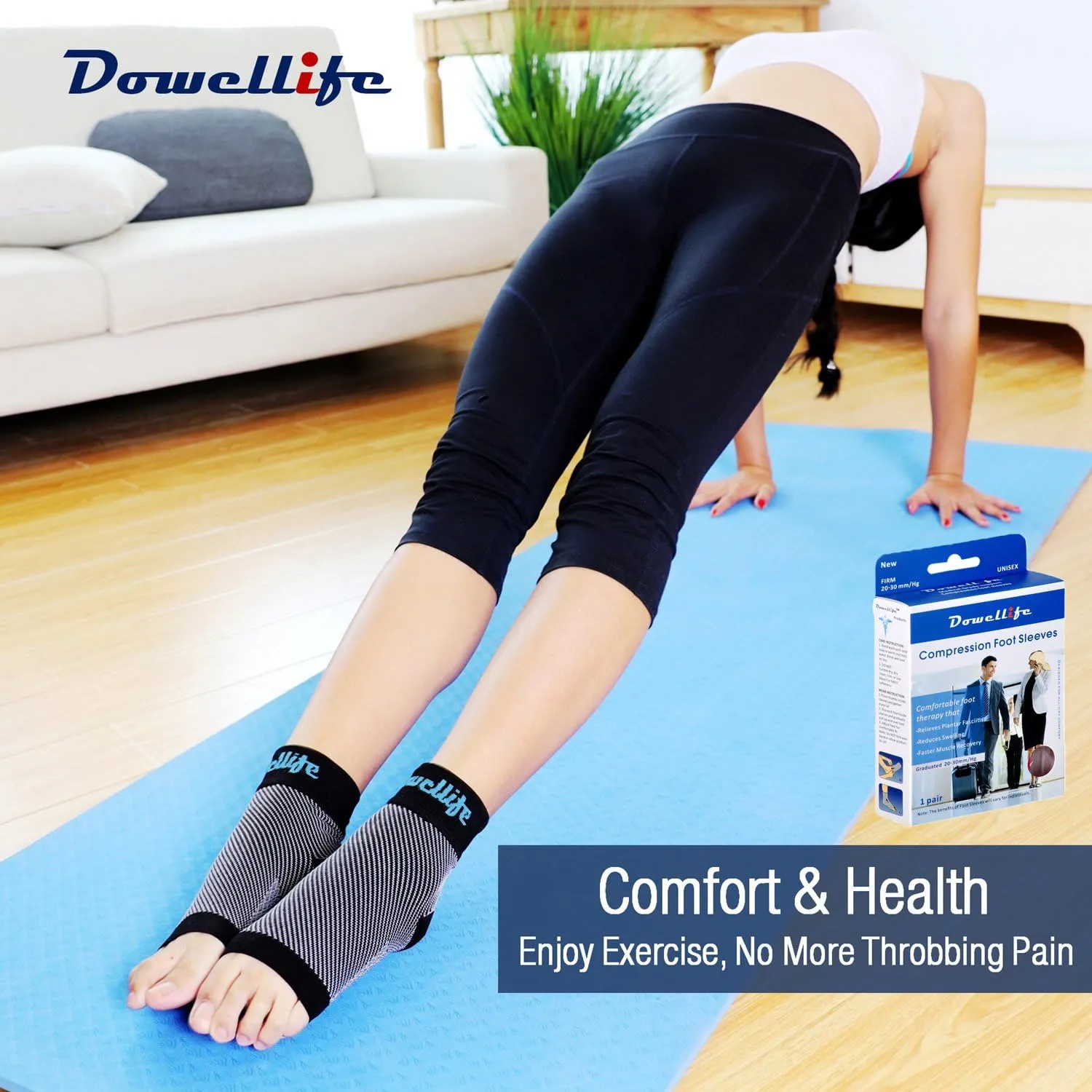 Dowellife Plantar Fasciitis Socks, Ankle Brace Compression Support Sleeves & Arch Support, Foot Compression Sleeves, Ease Swelling, Achilles Tendonitis, Heel Spurs for Men & Women (Black, S)