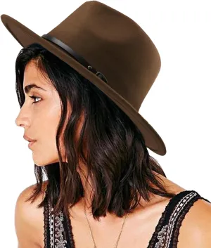 DRESHOW Women Classic Felt Fedora Wide Brim Floppy with Belt Buckle Panama Hat