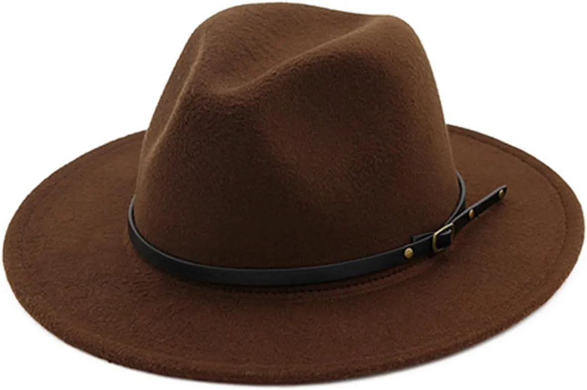 DRESHOW Women Classic Felt Fedora Wide Brim Floppy with Belt Buckle Panama Hat