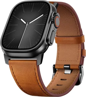 Easuny Leather Band Compatible with Apple Watch Ultra 2 Bands for Men 49mm 46mm 45mm 44mm 42mm, Top Grain Genuine Leather Strap for iWatch Ultra Series 10 9 8 7 6 5 4 SE2 SE Brown