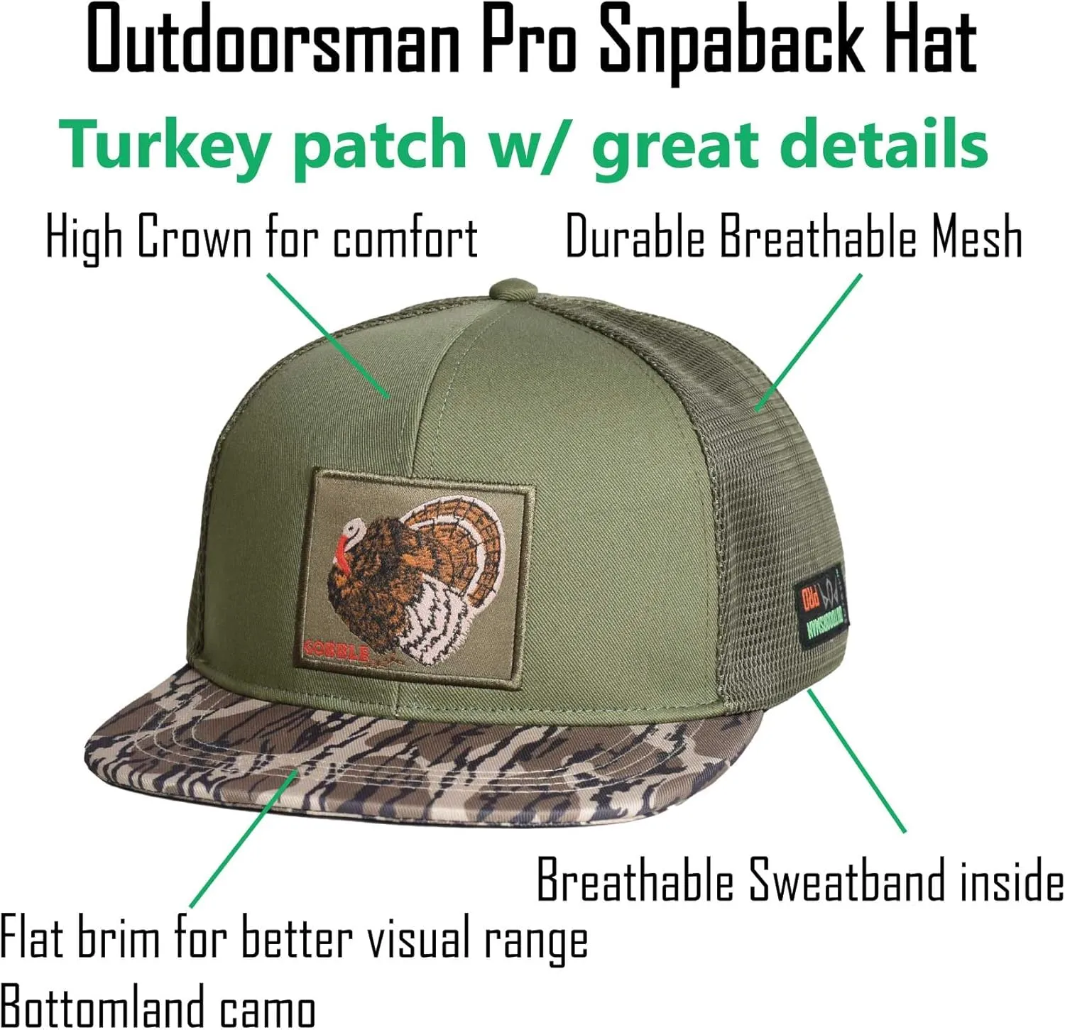 EDTREK Outdoorsman Pro Trucker Breathable Mesh Performance Cap - Flat Brim Snapback Hat