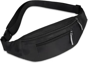 Entchin Crossbody Fanny Pack for Women Men,2-Zipper Pockets Small Belt bag,Lightweight Waist Back Pack (Black)