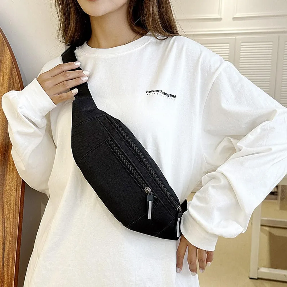 Entchin Crossbody Fanny Pack for Women Men,2-Zipper Pockets Small Belt bag,Lightweight Waist Back Pack (Black)