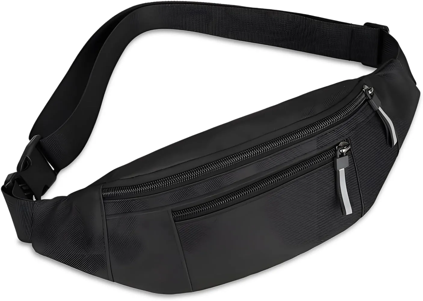 Entchin Crossbody Fanny Pack for Women Men,2-Zipper Pockets Small Belt bag,Lightweight Waist Back Pack (Black)