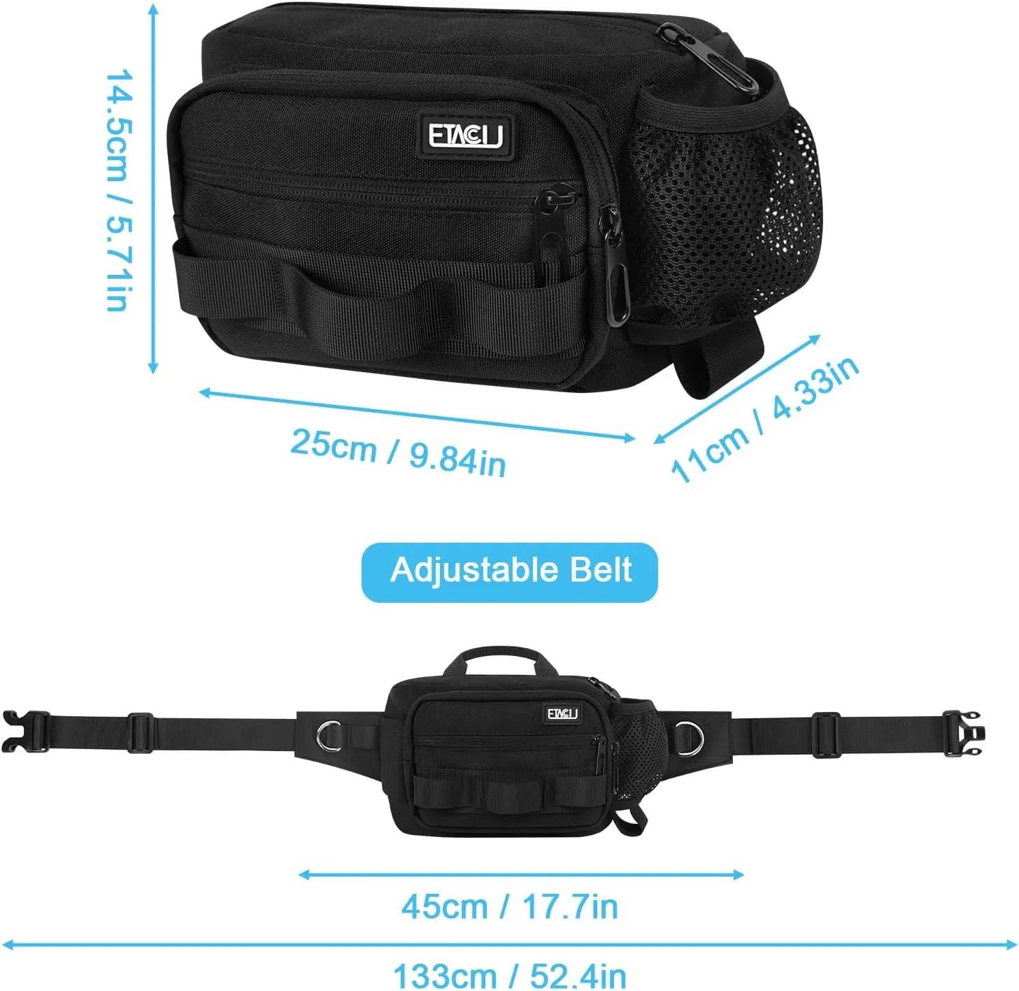 ETACCU Hands Free Dog Leash with Zipper Pouch, Waist Belt for Large Medium Dogs for Running, Walking, Jogging and Hiking, Dual Padded Handles and Durable Bungee - Black (1 Dog Black)