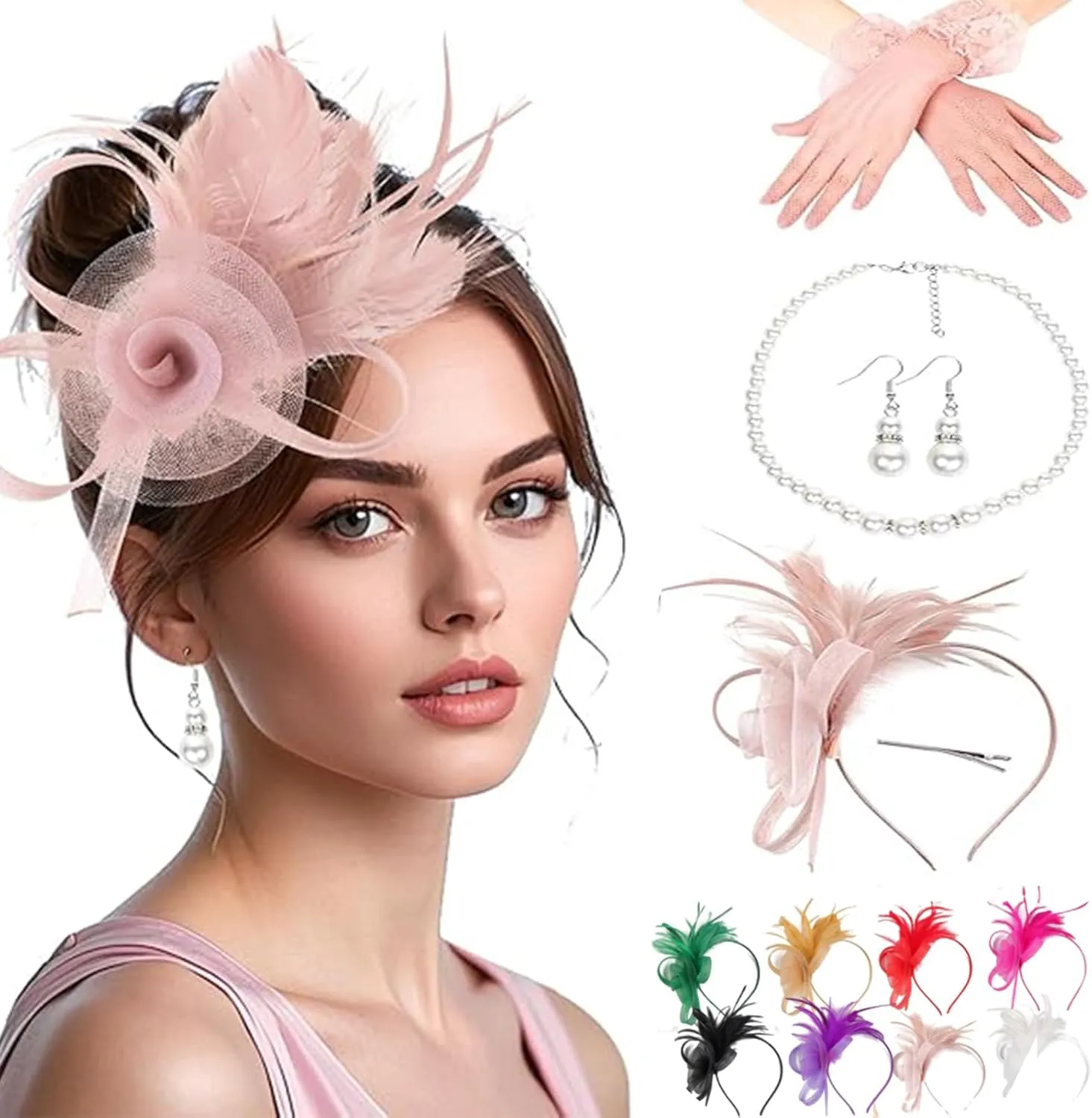 Fascinators Hat for Women Tea Party Headband Derby Wedding Flower Cocktail Mesh Feathers Hair Clip