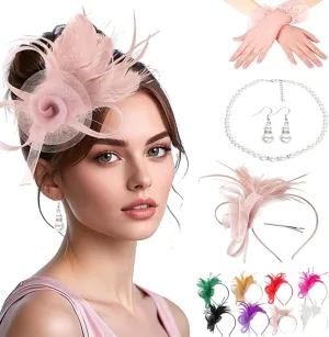 Fascinators Hat for Women Tea Party Headband Derby Wedding Flower Cocktail Mesh Feathers Hair Clip