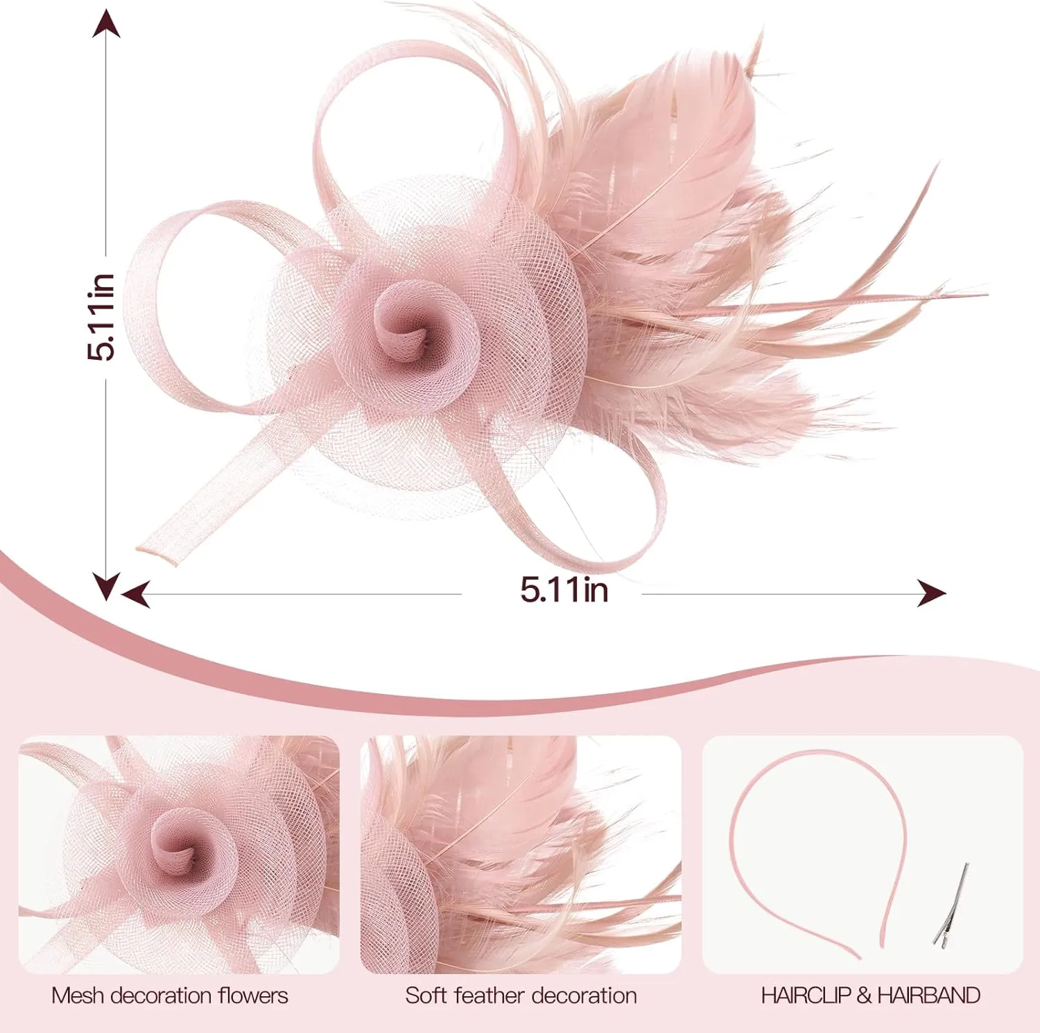 Fascinators Hat for Women Tea Party Headband Derby Wedding Flower Cocktail Mesh Feathers Hair Clip