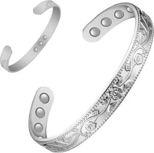 Feraco Copper Bracelet for Women, Ultra Strength Magnetic Bracelets, 99.99% Pure Copper Cuff Bangle with 3500 Gauss Neodymium Magnets, Adjustable (Silver)