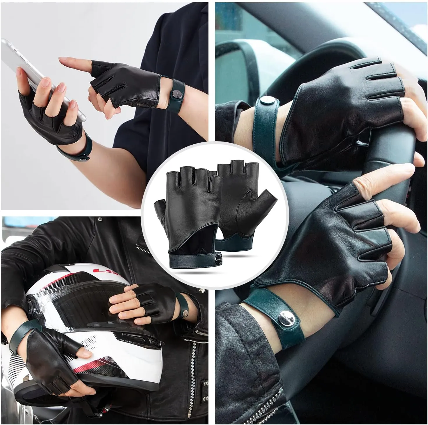FIORETTO Womens Fingerless Leather Gloves for Driving Motorcycle Unlined Half Finger Gloves 200420