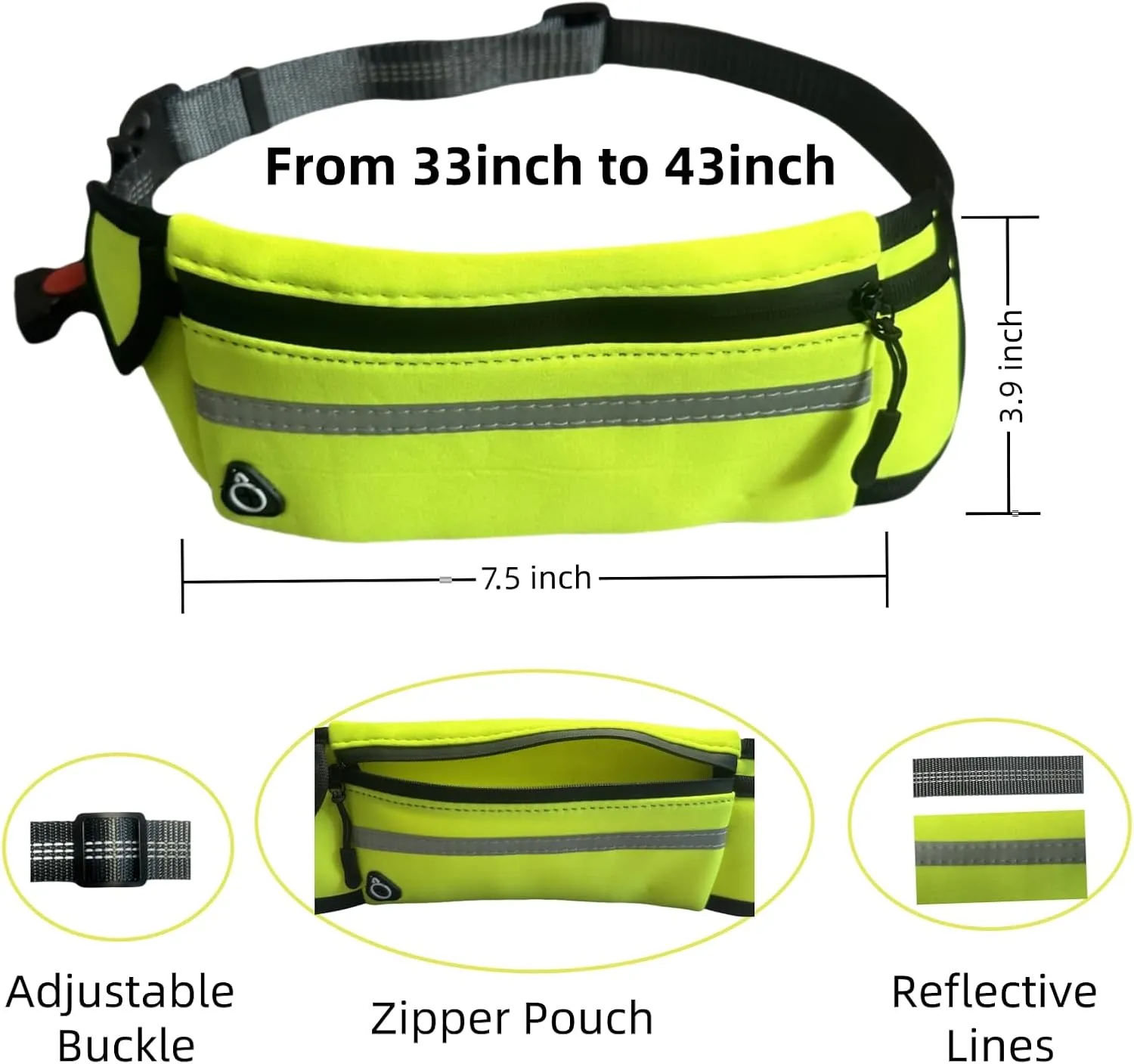 FJ Four Joys Hands Free Dog Leash with Zipper Pouch, Waist Leash for Dog Walking with Shock Absorbing Bungee for Walking, Jogging and Running (Yellow-Green)