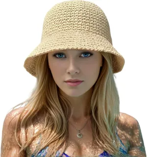 Floppy Big Beach Straw Hats for Women Foldable Summer Wide Brim Packable Sun Hat Womens Travel Straw Fedora Hat