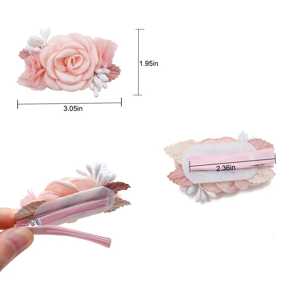 Flower Hair Clips Set-Cherrboll 3pcs Floral Hair Bow Accessories for Baby Girl Toddles Teen Gifts