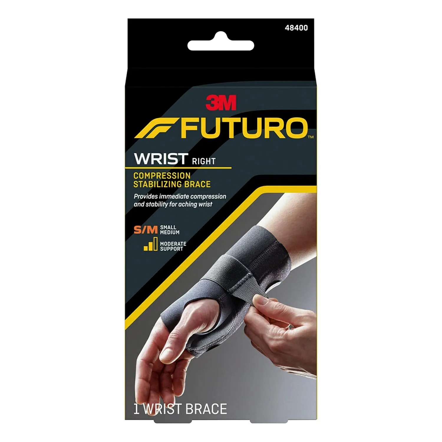 FUTURO Compression Stabilizing Wrist Brace, Right Hand, Small/Medium Size, Provides Support to Injured Wrists, Easy-to-Use Design, Three Straps Provide a Customizable Fit (48400ENR)