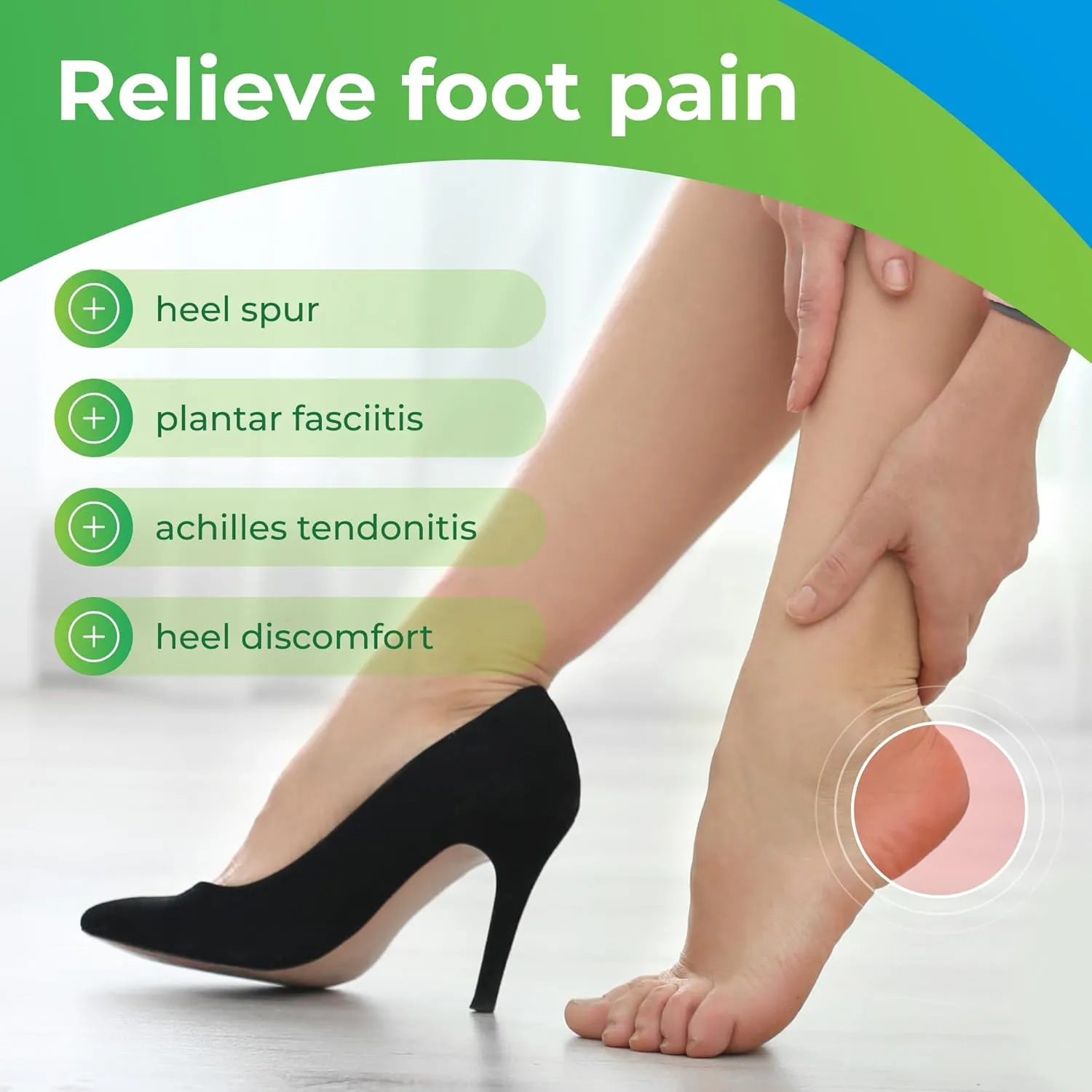 Gel Heel Pads, 2 Pack, FSA HSA Eligible, for Achilles Tendonitis, Shoe Wedge Inserts for Plantar Fasciitis, Bone Spur, Foot Pain Relief Support, Comfort Cushion Insoles for Women/Men