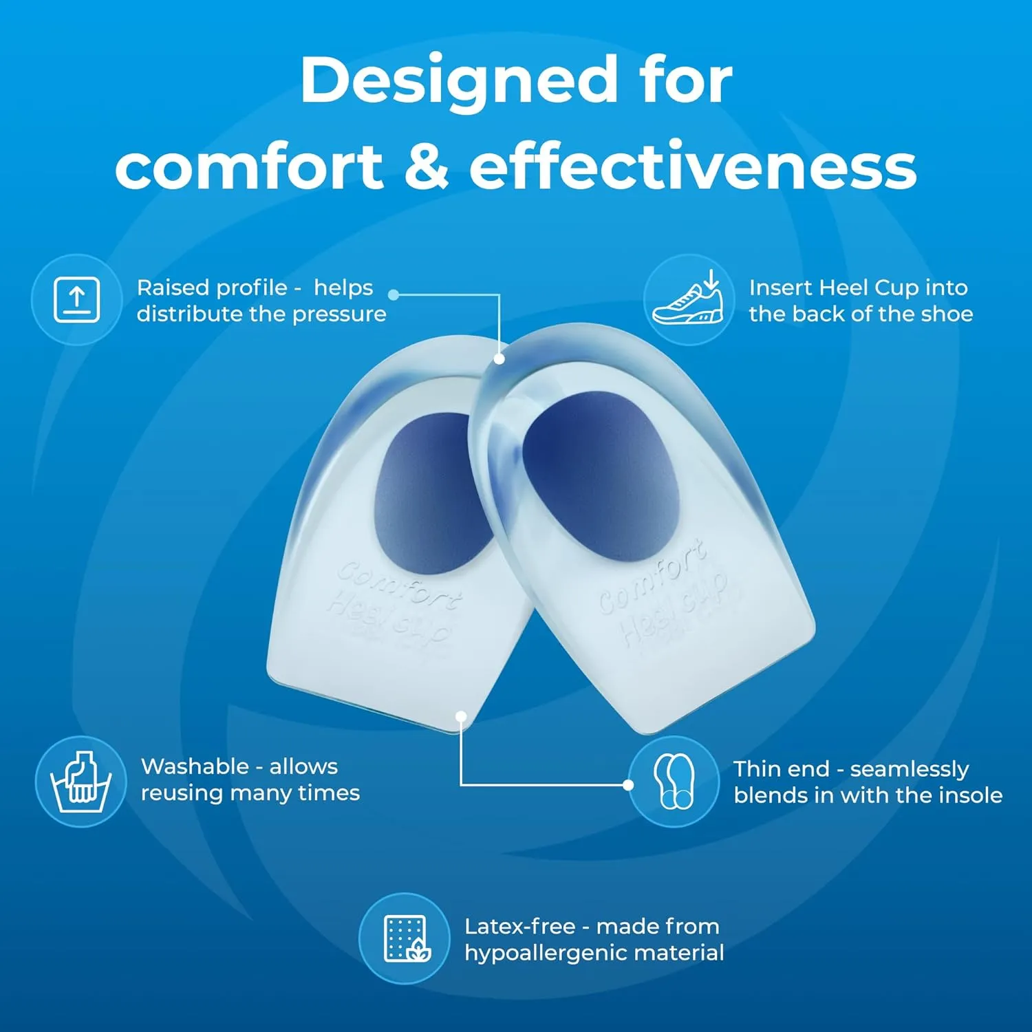 Gel Heel Pads, 2 Pack, FSA HSA Eligible, for Achilles Tendonitis, Shoe Wedge Inserts for Plantar Fasciitis, Bone Spur, Foot Pain Relief Support, Comfort Cushion Insoles for Women/Men