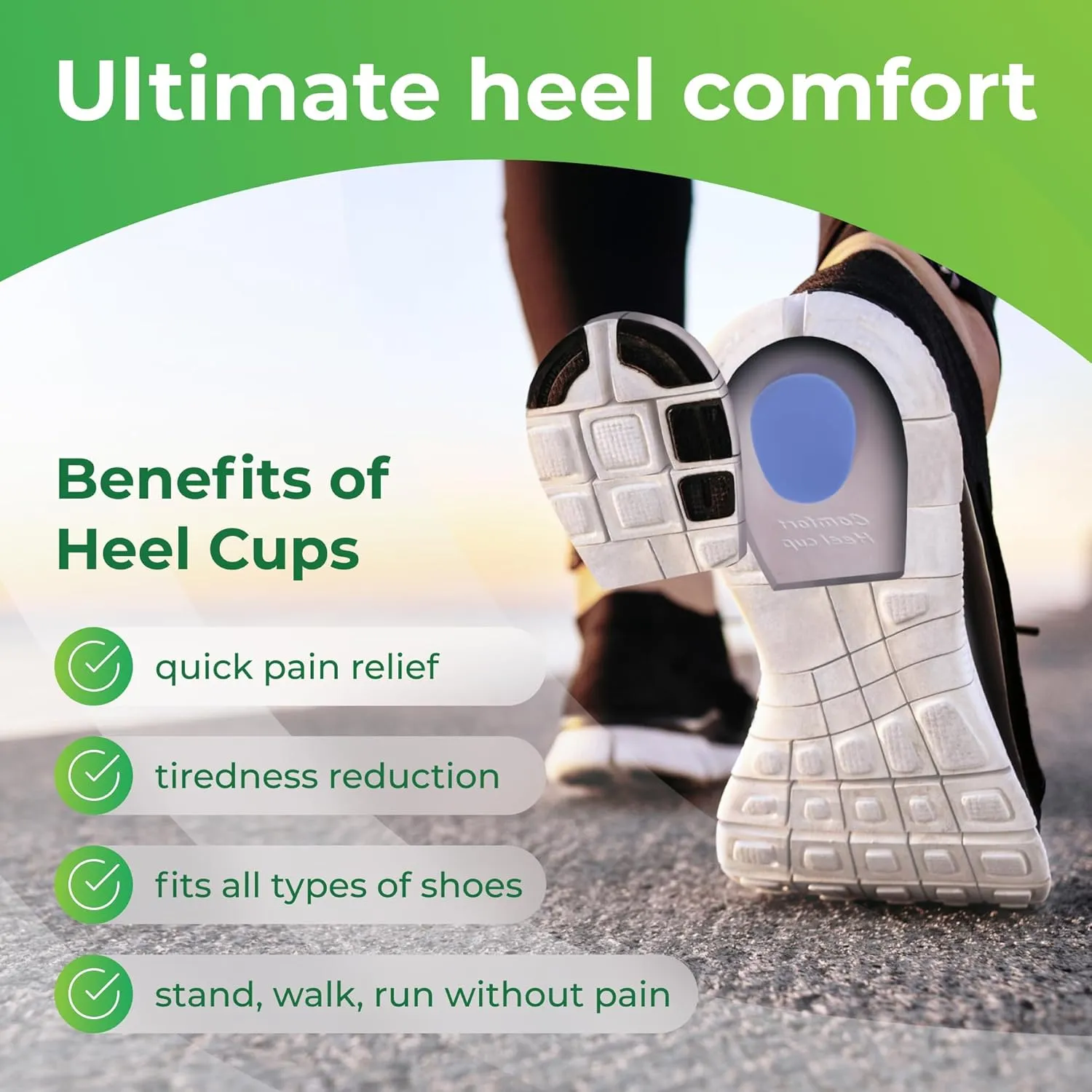 Gel Heel Pads, 2 Pack, FSA HSA Eligible, for Achilles Tendonitis, Shoe Wedge Inserts for Plantar Fasciitis, Bone Spur, Foot Pain Relief Support, Comfort Cushion Insoles for Women/Men