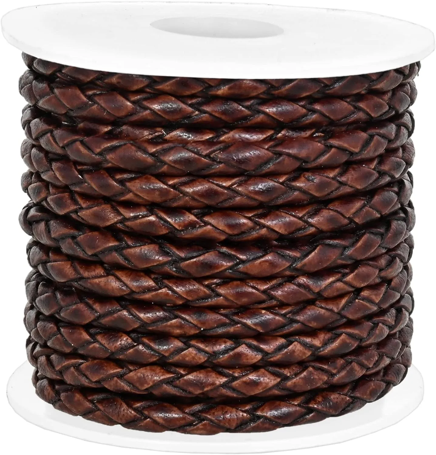 GENIQUE Real/Genuine Round Braided Leather Cord String Rope Folded, Leather Rope for Crafts, Jewelry Making, Necklace, Bracelets (5 Metres) (3mm, Antique Brown Distressed)