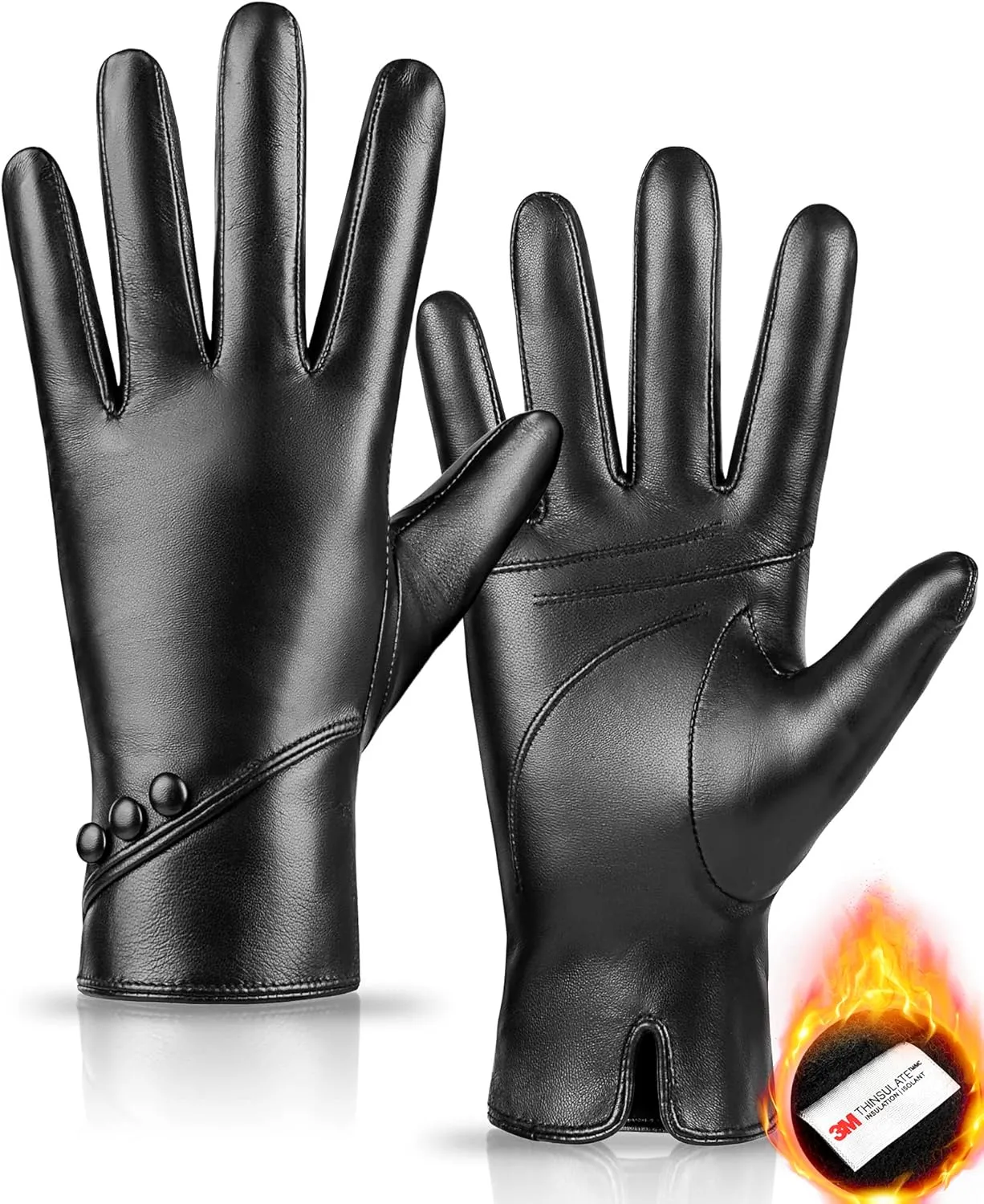Genuine Sheepskin Leather Gloves For Women, Winter Warm Touchscreen Gloves Thinsulate Lined Driving Motorcycle Glove