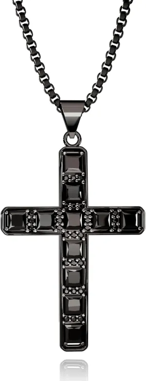 Gold Cross Necklace for Men 18K Silver Black Plated Iced Out Cubic Zirconia Mens Cross Pendant Stainless Steel Chain Religious Gift for Men