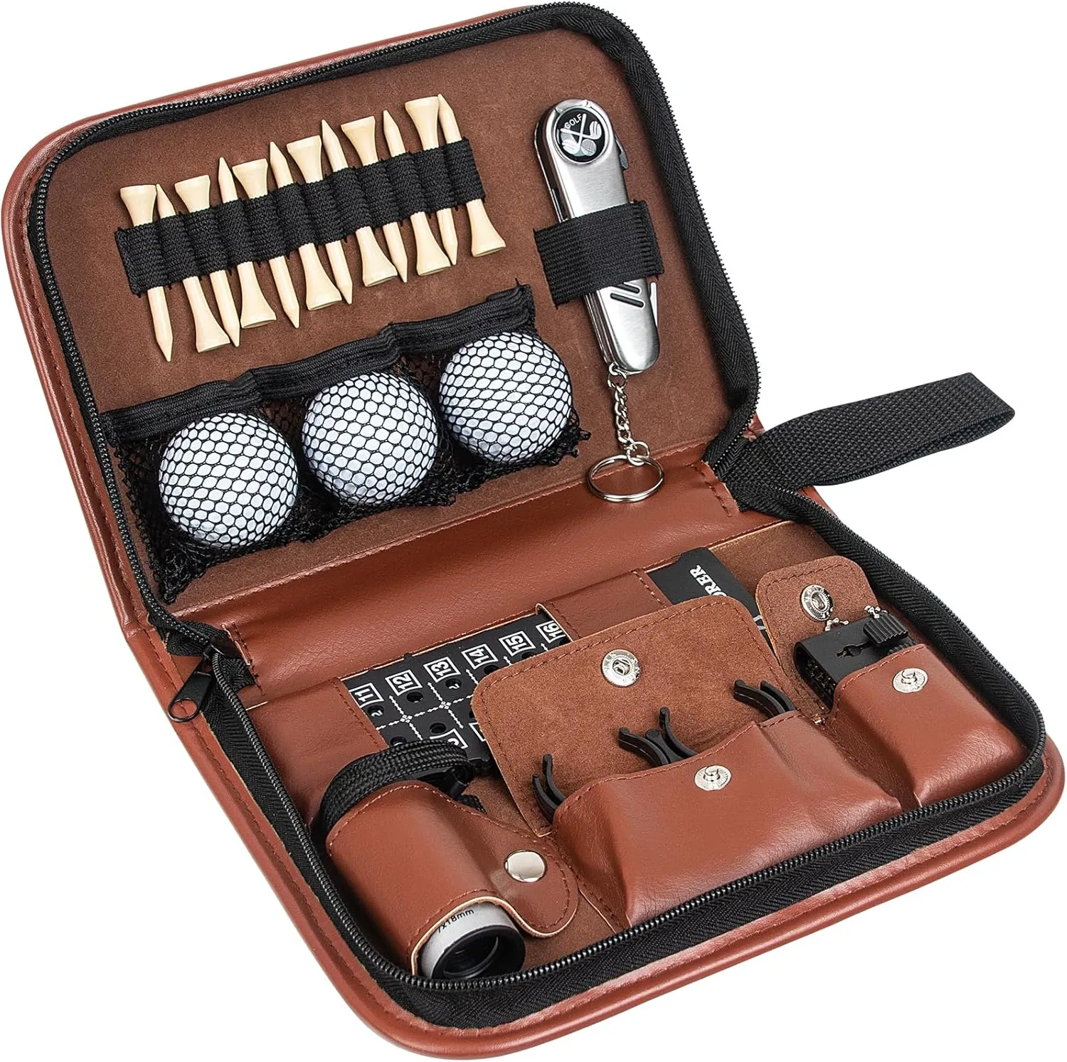 Golf Gift for Dad, Golf Kit with Premium Leather Case Bag Golf Ball Tee Accessory Set, Golf Gifts for Men Women Golfer Father's Day