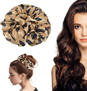 Hair Curlers to Sleep in with Leopard Print, Compatible with Scrunchies for Women, No Heatless Curls Headband Soft Sleep Scrunchie Silk Lazy Rollers for Long hair Overnight