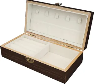 Handmade Wood Jewelry Box - Stylish Wood Travel Organizer for Women & Men, Unique Gift Ideas for Rings, Earrings, Necklaces & Bracelets, Flame Work Finish Brown