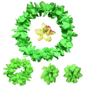Hawaiian Leis Luau Tropical Headband Flower Crown Wreath Headpiece Wristbands Women Cute Floral Necklace Bracelets Hair Bands for Summer Beach Vacation Pool Party Decorations Favors Supplies Green