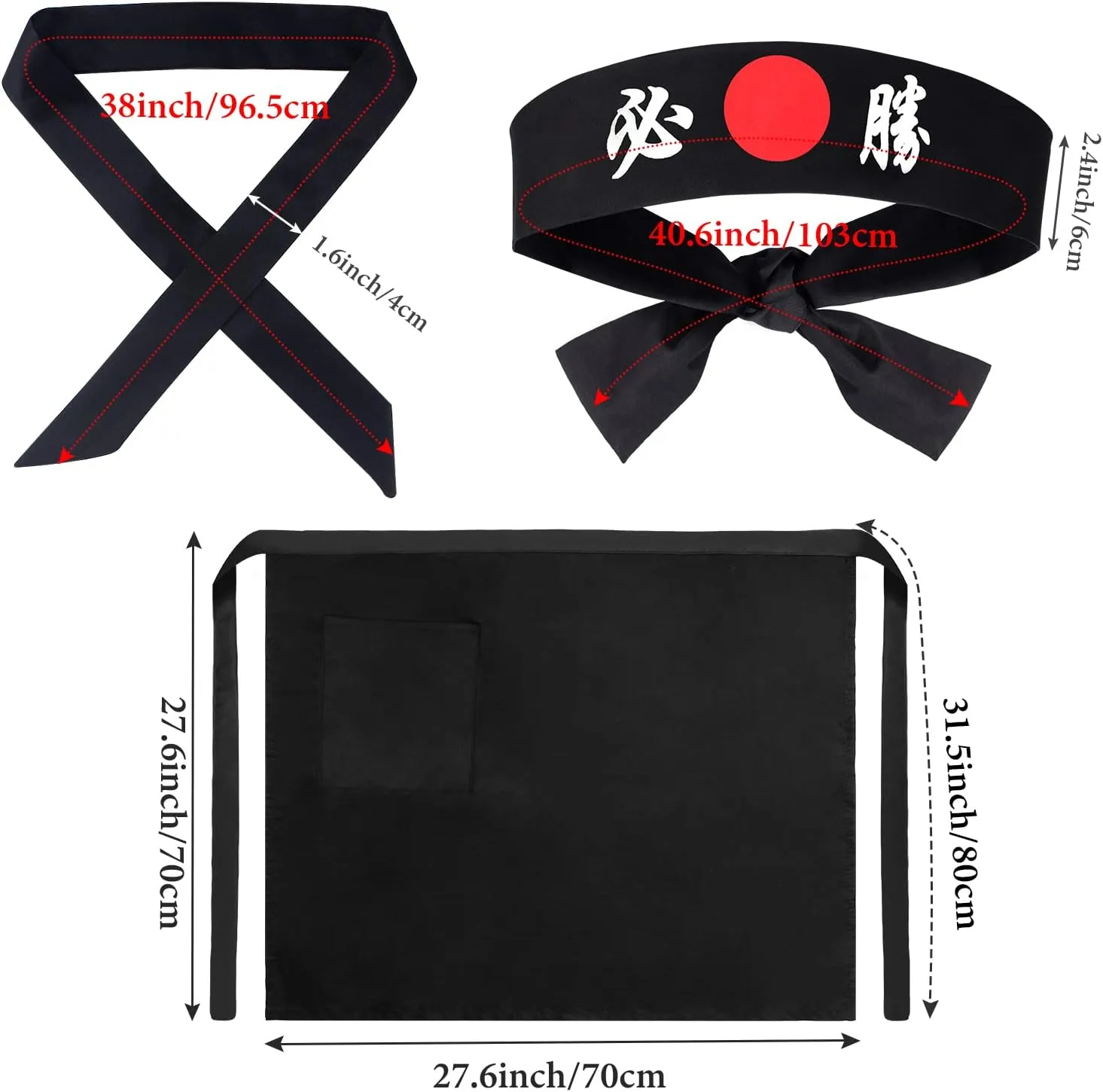 Hibachi Chef Hat Teppanyaki Tall Cap with Hachimaki Headband Tie Apron for Hibachi Party Costume
