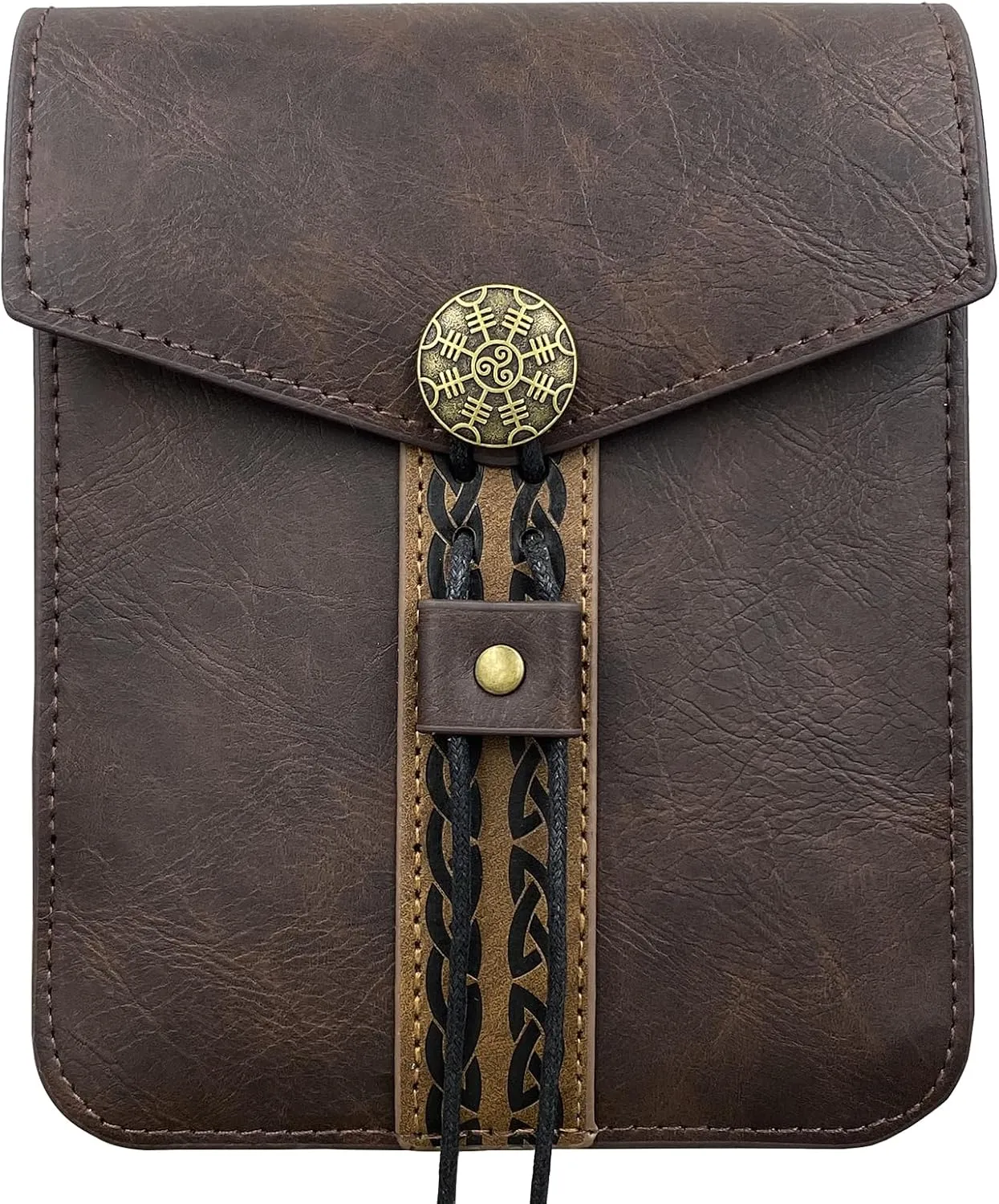 HiiFeuer Vintage Medieval Faux Leather Belt Bag, Retro Middle Ages Belt Pouch Waist bag, Portable Side Pack For LARP Ren Faire (Brown A)