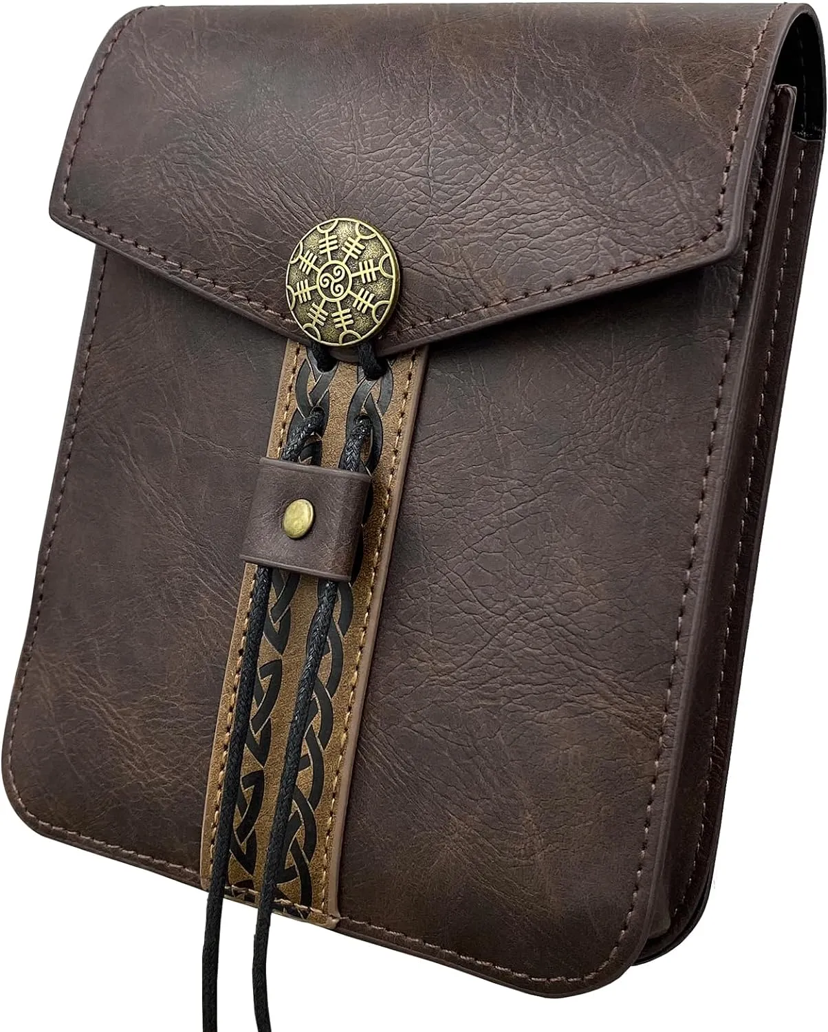 HiiFeuer Vintage Medieval Faux Leather Belt Bag, Retro Middle Ages Belt Pouch Waist bag, Portable Side Pack For LARP Ren Faire (Brown A)