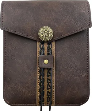 HiiFeuer Vintage Medieval Faux Leather Belt Bag, Retro Middle Ages Belt Pouch Waist bag, Portable Side Pack For LARP Ren Faire (Brown A)