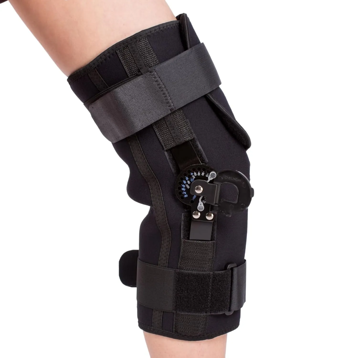 Hinged ROM Knee Brace, Post Op Knee Support Orthosis with Side Stabilizers & Locking Dials for Arthritis, Meniscus Tear, ACL, MCL, Medical ROM Knee Brace for Knee Pain