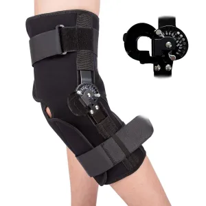 Hinged ROM Knee Brace, Post Op Knee Support Orthosis with Side Stabilizers & Locking Dials for Arthritis, Meniscus Tear, ACL, MCL, Medical ROM Knee Brace for Knee Pain