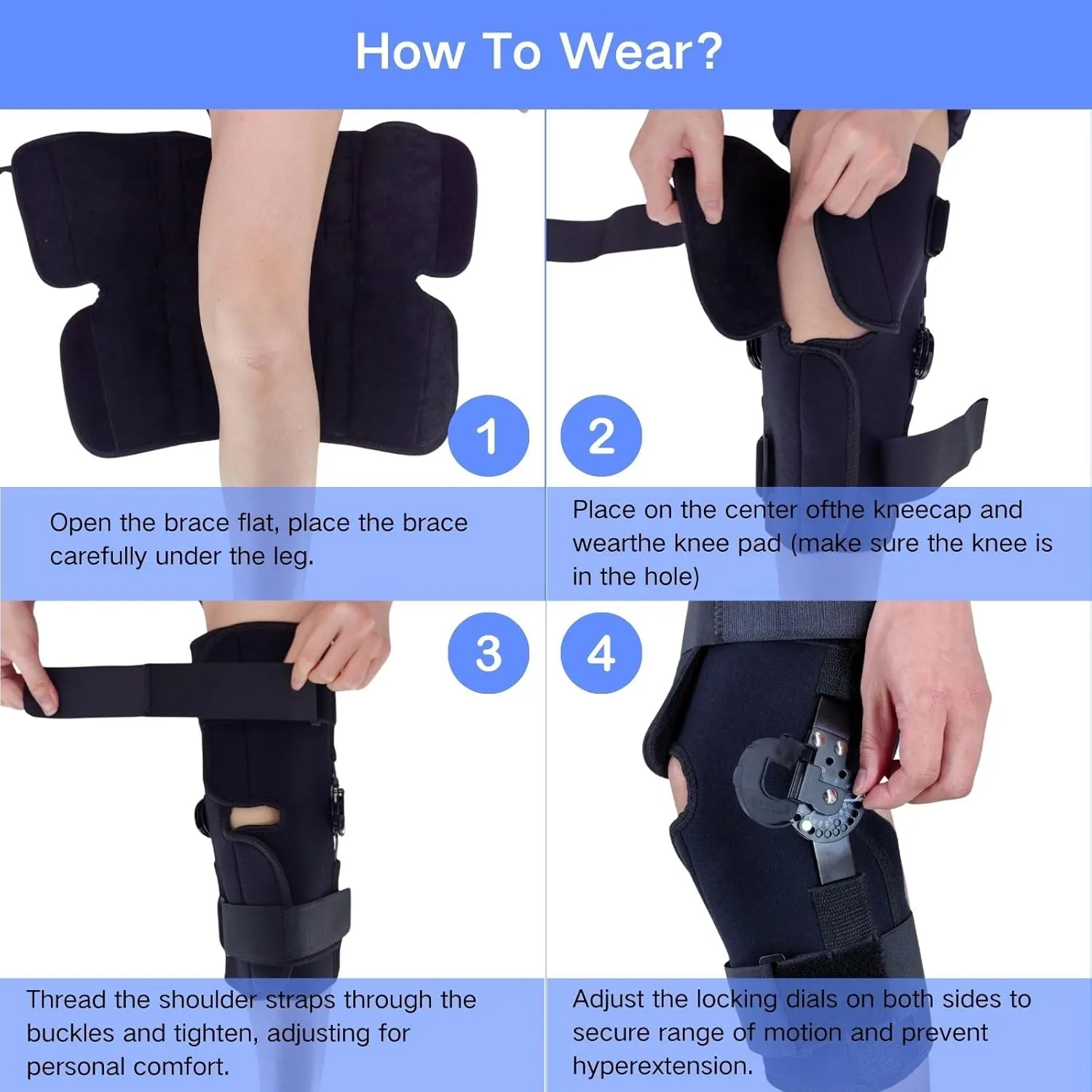 Hinged ROM Knee Brace, Post Op Knee Support Orthosis with Side Stabilizers & Locking Dials for Arthritis, Meniscus Tear, ACL, MCL, Medical ROM Knee Brace for Knee Pain