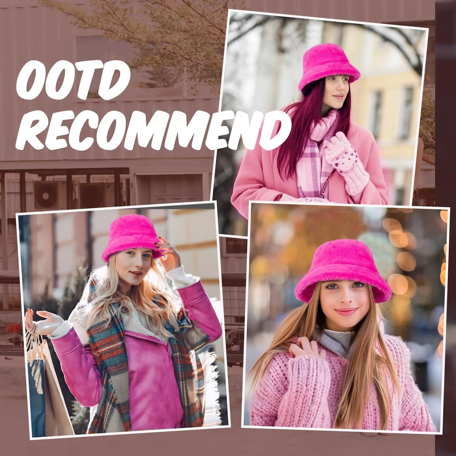 HONGTEYA Winter Bucket Hat Fluffy Faux Fur Fisherman Cap for Women Men Solid Color Style